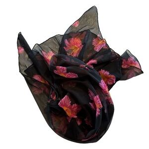 Jessica Sheer Floral Scarf Womens M-L 12 / 16 Black & Pink Summer Scarf NEW NWT